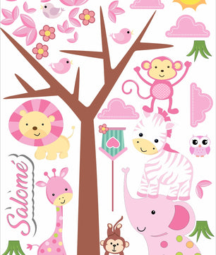 Vinilos decorativos Adhesivos infantiles de Pared  animales rosados (0010)