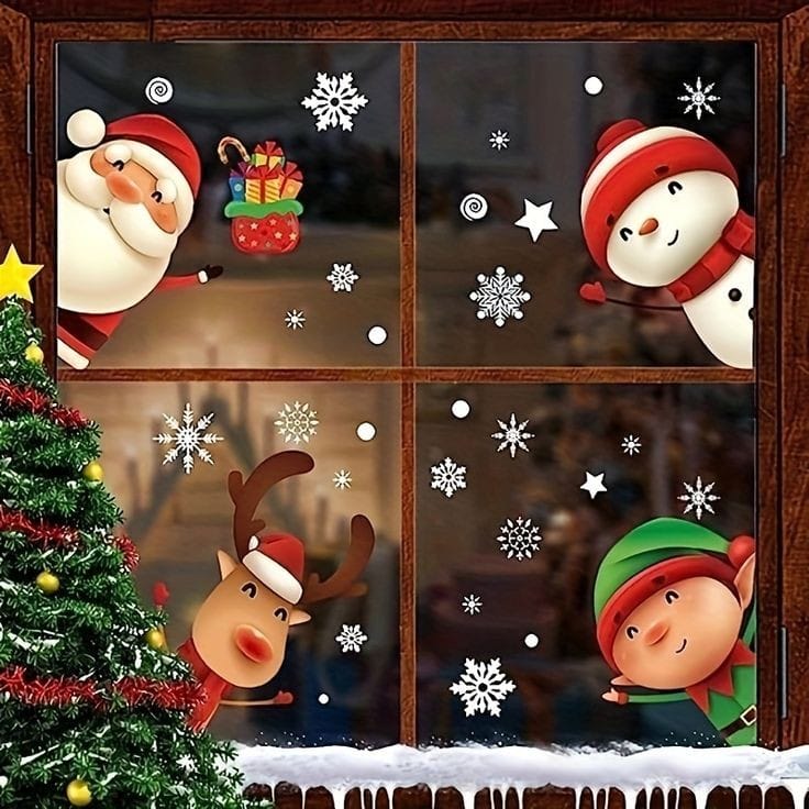 Vinilos decorativos Adhesivos infantiles de vinilo para ventanas Navideñas Con adornos