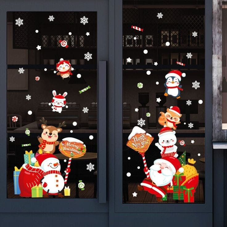 Vinilos decorativos Adhesivos infantiles de vinilo para ventanas Navideñas Con adornos