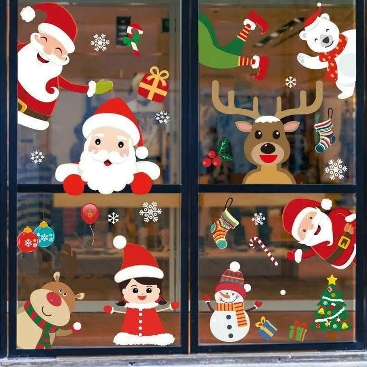 Vinilos decorativos Adhesivos infantiles de vinilo para ventanas Navideñas Con adornos