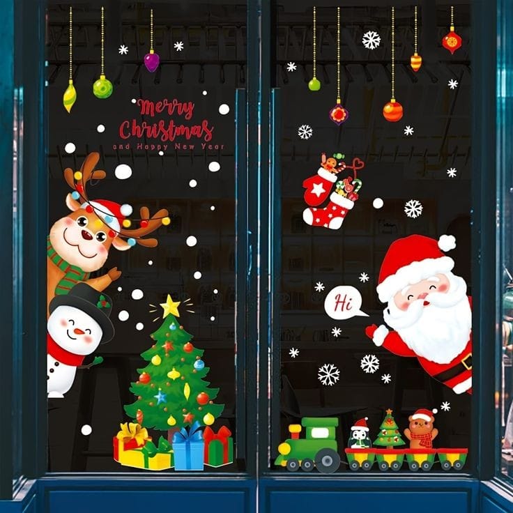 Vinilos decorativos Adhesivos infantiles de vinilo para ventanas Navideñas Con adornos