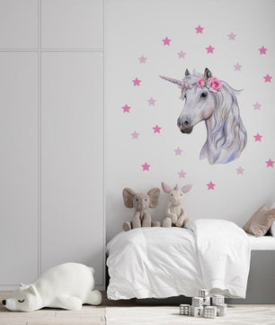 Vinilos decorativos Adhesivos infantiles de Pared unicornio con estrellas niña
