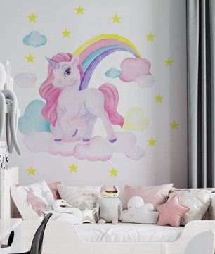 Vinilos decorativos Adhesivos infantiles de Pared de unicornio niña (0035)
