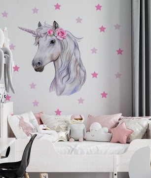 Vinilos decorativos Adhesivos infantiles de Pared unicornio con estrellas niña