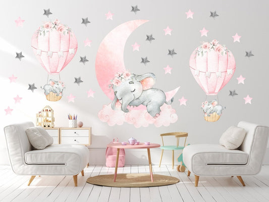 Vinilos decorativos Adhesivos infantiles de Pared elefante de acuarela niña (0044)