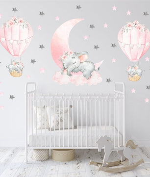 Vinilos decorativos Adhesivos infantiles de Pared elefante de acuarela niña (0044)