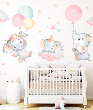 Vinilos decorativos Adhesivos infantiles de Pared elefante de acuarela 2 niña (0043)
