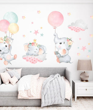 Vinilos decorativos Adhesivos infantiles de Pared elefante de acuarela 2 niña (0043)