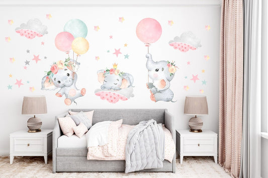 Vinilos decorativos Adhesivos infantiles de Pared elefante de acuarela 2 niña (0043)