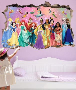 Vinilos decorativos Adhesivos infantiles de Pared 3D princesas niña (0019)