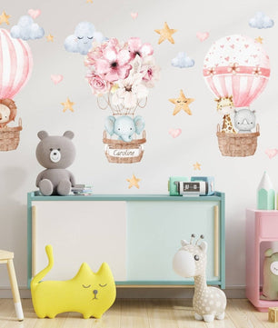 Vinilos decorativos Adhesivos infantiles de Pared Globos Aerostáticos con animales niña (0060)