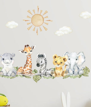 Vinilos decorativos Adhesivos infantiles de pared de acuarela de animales de safari de bebé (0032)