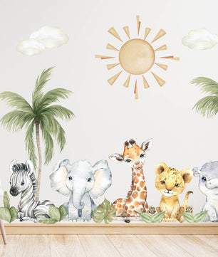 Vinilos decorativos Adhesivos infantiles de pared de acuarela de animales de safari de bebé (0032)