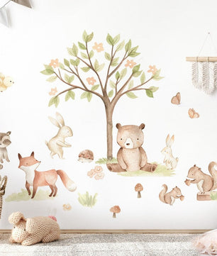 Vinilos decorativos Adhesivos infantiles de Pared  con oso, zorro, conejo, árbol para la habitación (0012)