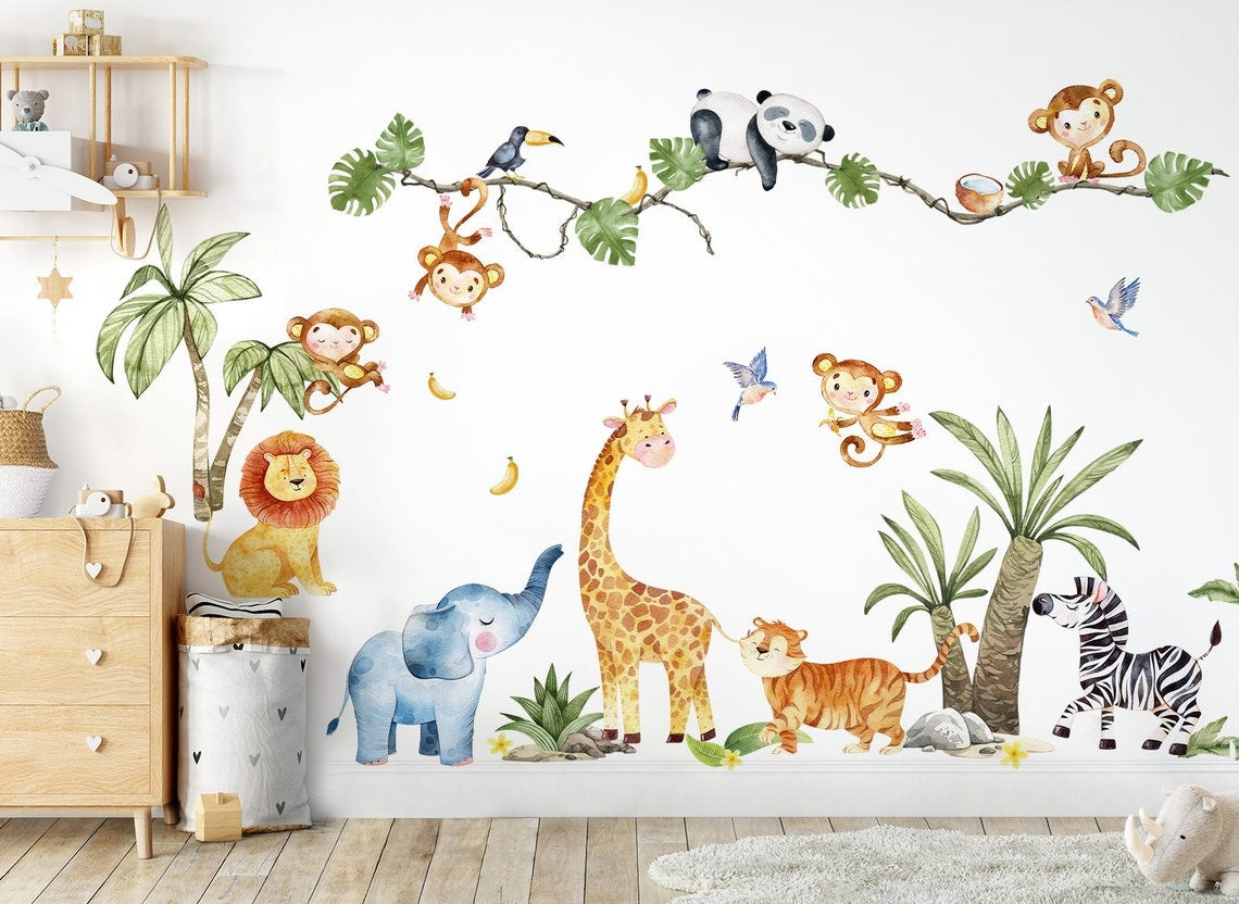 Vinilos decorativos Adhesivos infantiles de Pared  Conjunto de animales modelos variados