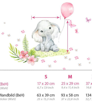 Vinilos decorativos Adhesivos infantiles de Pared Globo elefante Bebé rosado con plantas niña (0096)