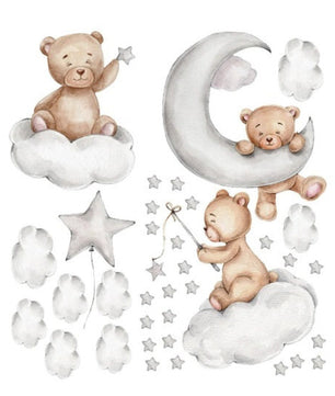 Vinilos decorativos Adhesivos infantiles de Pared Acuarela oso de peluche y estrellas niño (0020)