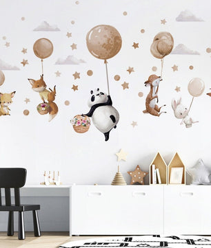 Vinilos decorativos Adhesivos infantiles de Pared  animales grandes en globos beige (0009)