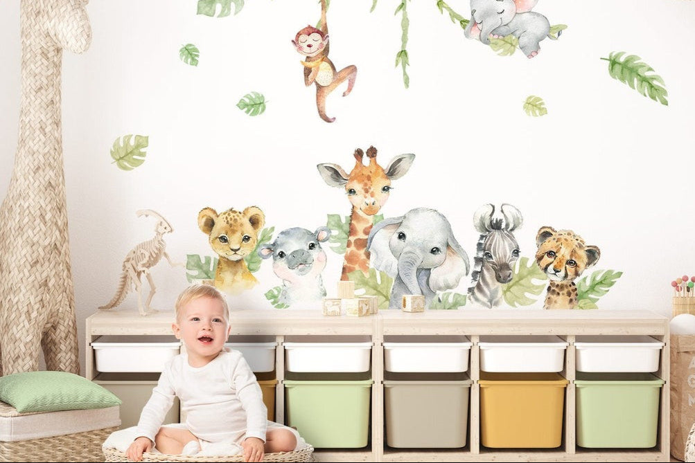 Vinilos decorativos Adhesivos infantiles de Pared  Conjunto de animales modelos variados