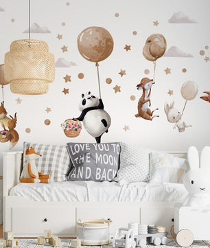 Vinilos decorativos Adhesivos infantiles de Pared  animales grandes en globos beige (0009)