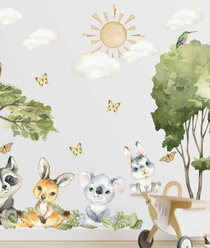 Vinilos decorativos Adhesivos infantiles de pared de acuarela de animales del bosque niño )0126)