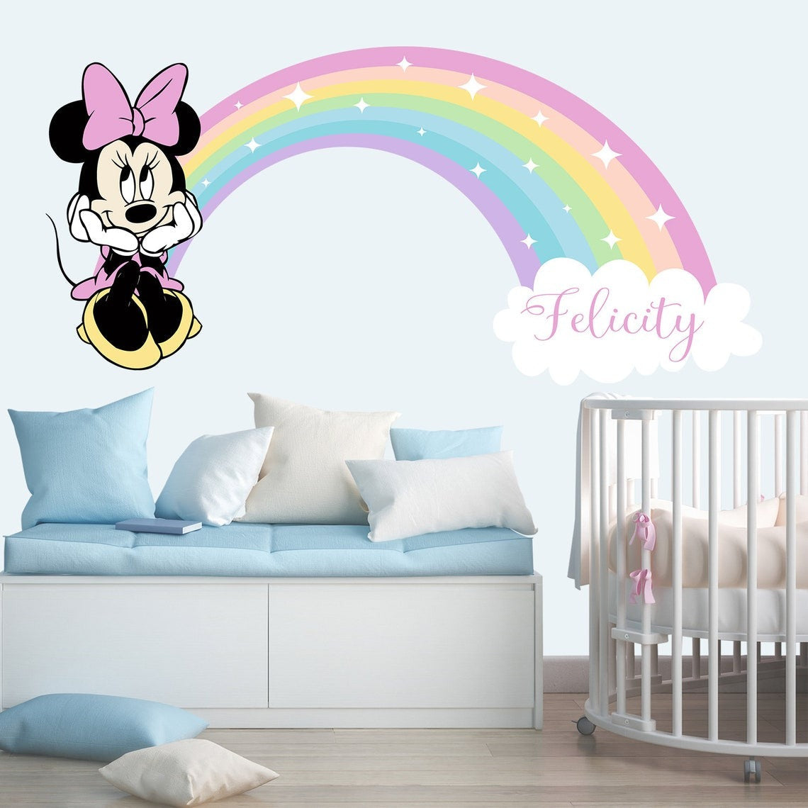 Vinilos decorativos Adhesivos infantiles de Pared minnie arcoiris 2 niña (0077)