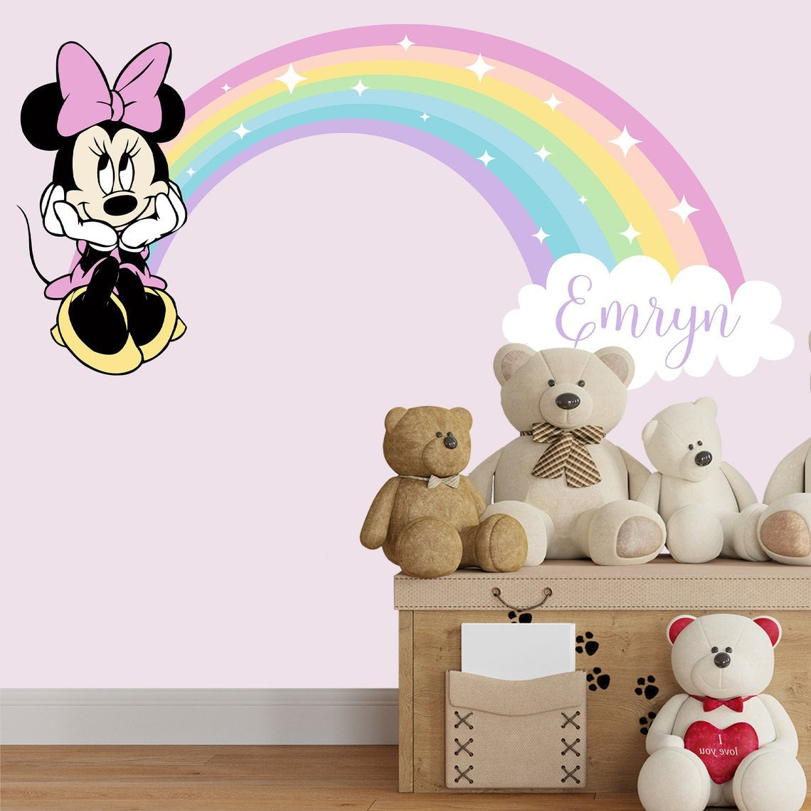 Vinilos decorativos Adhesivos infantiles de Pared minnie arcoiris 2 niña (0077)