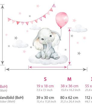 Vinilos decorativos Adhesivos infantiles de Pared Globo elefante Bebé rosado niña (0059)