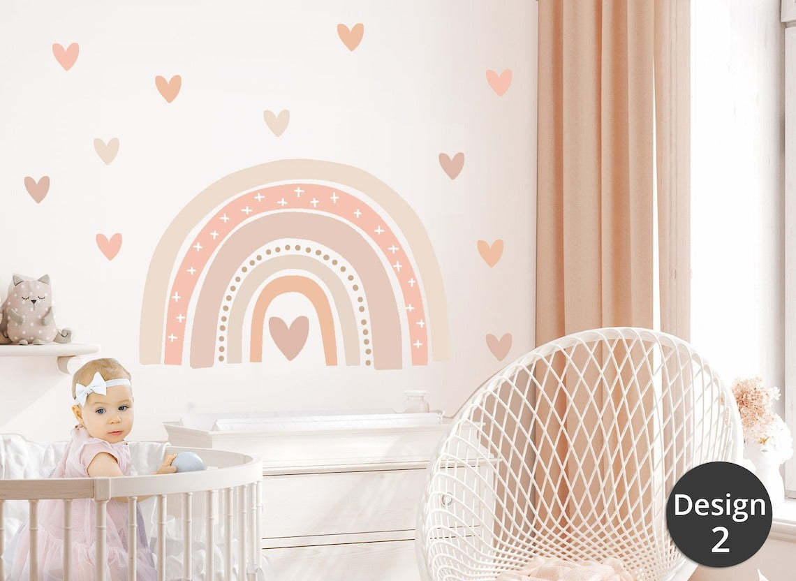 Vinilos decorativos Adhesivos infantiles de pared arcoíris con corazones niña 0002