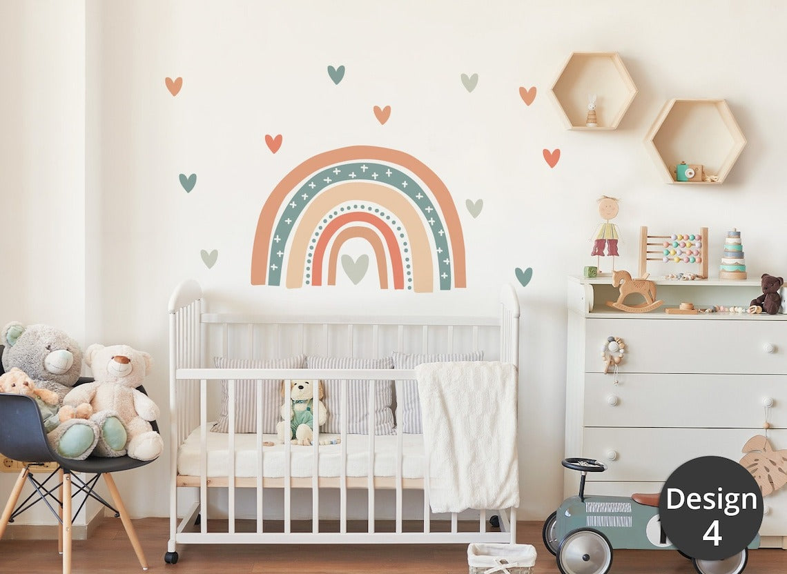Vinilos decorativos Adhesivos infantiles de pared arcoíris con corazones niña 0002