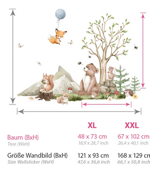 Vinilos decorativos Adhesivos infantiles de Pared para habitación infantil oso erizo zorro animales (0083)