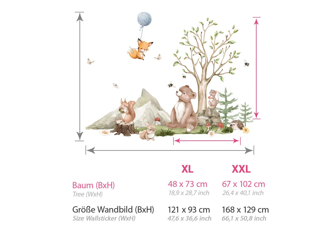 Vinilos decorativos Adhesivos infantiles de Pared para habitación infantil oso erizo zorro animales (0083)