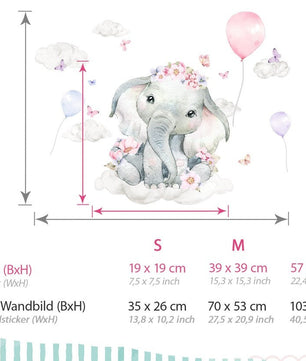 Vinilos decorativos Adhesivos infantiles de Pared Elefante con nubes niña (0042)