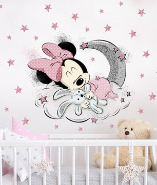 Vinilos decorativos Adhesivos infantiles de Pared minnie bebe en luna con estrellas niña (0078)