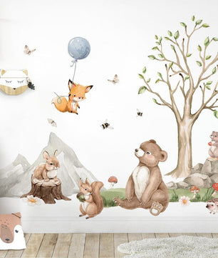 Vinilos decorativos Adhesivos infantiles de Pared para habitación infantil oso erizo zorro animales (0083)