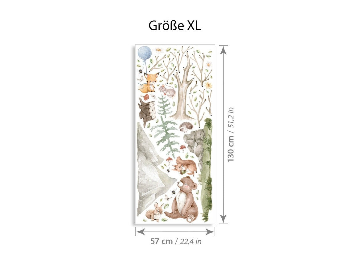 Vinilos decorativos Adhesivos infantiles de Pared para habitación infantil oso erizo zorro animales (0083)