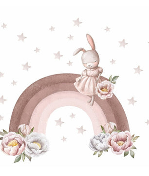 Vinilos decorativos Adhesivos infantiles de Pared arco iris pastel con coneja niña (0023)
