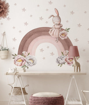 Vinilos decorativos Adhesivos infantiles de Pared arco iris pastel con coneja niña (0023)