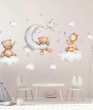 Vinilos decorativos Adhesivos infantiles de Pared Acuarela oso de peluche y estrellas niño (0020)