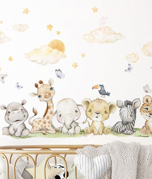 Vinilos decorativos Adhesivos infantiles de Pared nubes, León, pared para habitaciones de bebés animales (0080)